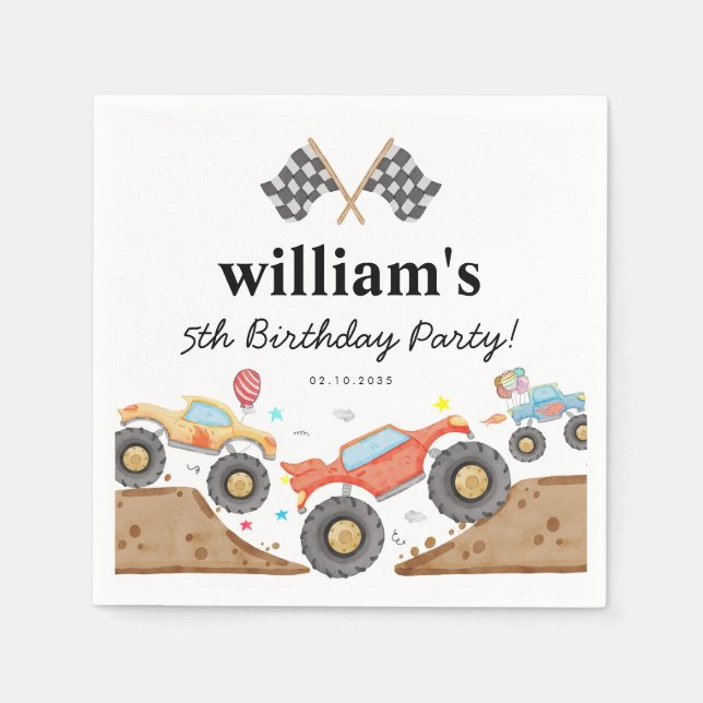 Niedlicher Monster Truck Bash Car Rennen Flaggen G Serviette (Vorderseite)