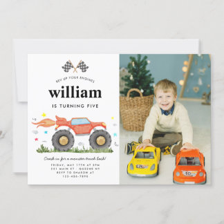 Niedlicher Monster Truck Bash Race Foto Kindergebu Einladung