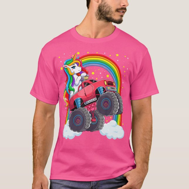 Niedlicher Monster Truck Unicorn Magischer Regenbo T-Shirt (Vorderseite)
