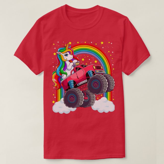 Niedlicher Monster Truck Unicorn Magischer Regenbo T-Shirt (Design vorne)