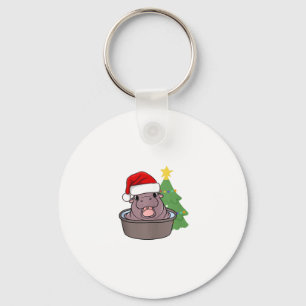 niedlicher Moo Deng Hippopotamus trägt Santa Hut X Schlüsselanhänger