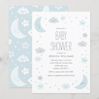 Niedlicher Moon & Stars Frame Boy Baby Dusche Einl Einladung