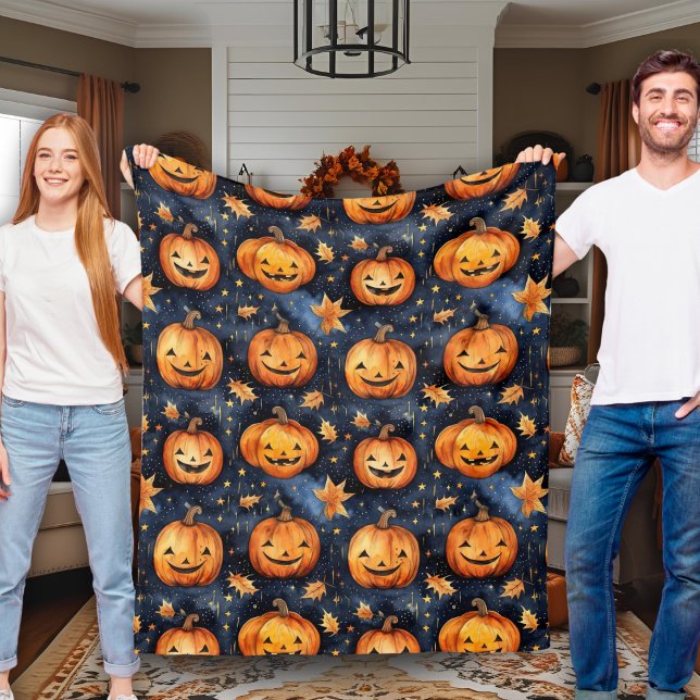 Niedlicher Moonlit Jack-O-Lantern Pumpkins Hallowe Fleecedecke (Cute Moonlit Jack-O-Lantern Pumpkins Halloween Fleece Blanket)