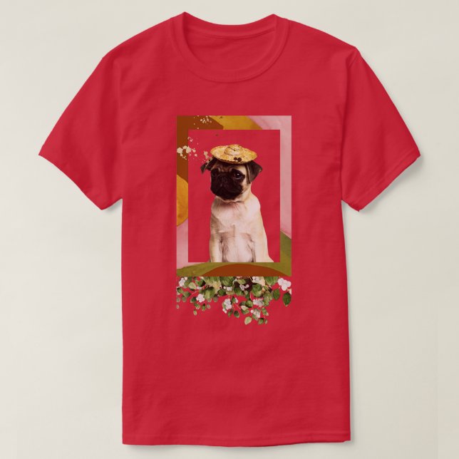 Niedlicher Mops Blume Collage Animal Portrait T-Shirt (Design vorne)
