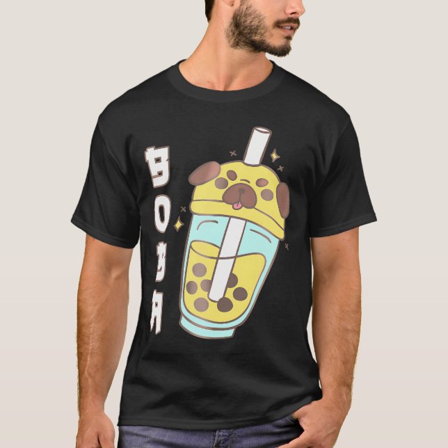Niedlicher Mops Boba Tea Kawaii Anime Japanischer  T-Shirt (Vorderseite)