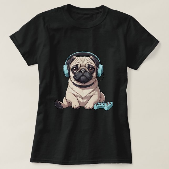 Niedlicher Mops Dog for Video Game Liebhaber Gamin T-Shirt (Design vorne)