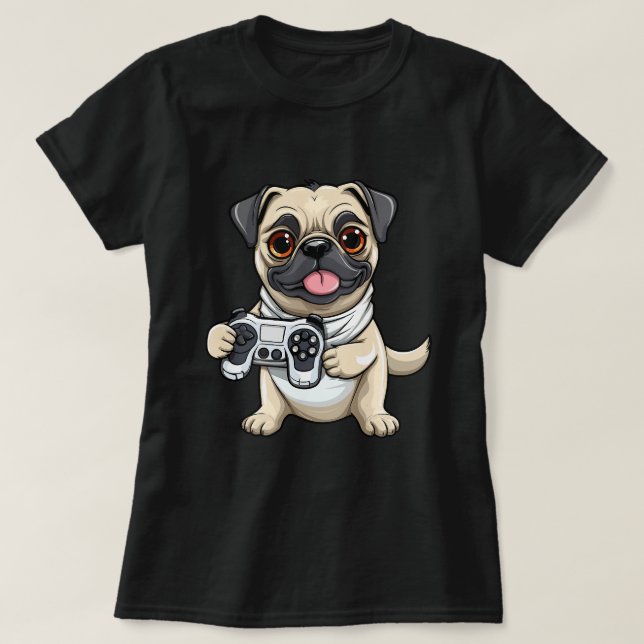 Niedlicher Mops Dog Gamer Funny Gaming Mops Dog Lo T-Shirt (Design vorne)