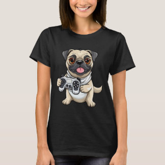 Niedlicher Mops Dog Gamer Funny Gaming Mops Dog Lo T-Shirt