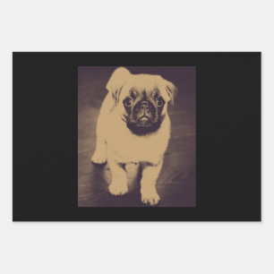 Niedlicher Mops Dog Portrait Geschenkpapier Set