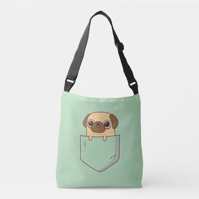 Niedlicher Mops Doodle in Imitaten Grüne Tasche (Vorderseite)