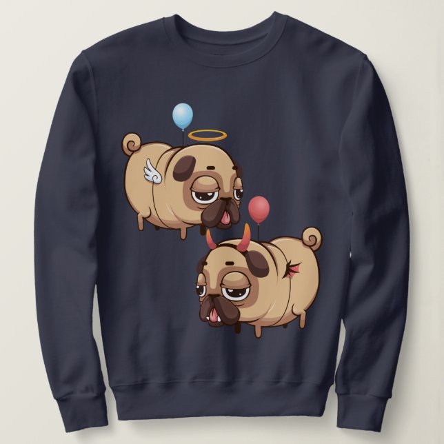 Niedlicher Mops Engel/Teufel Sweatshirt (Design vorne)