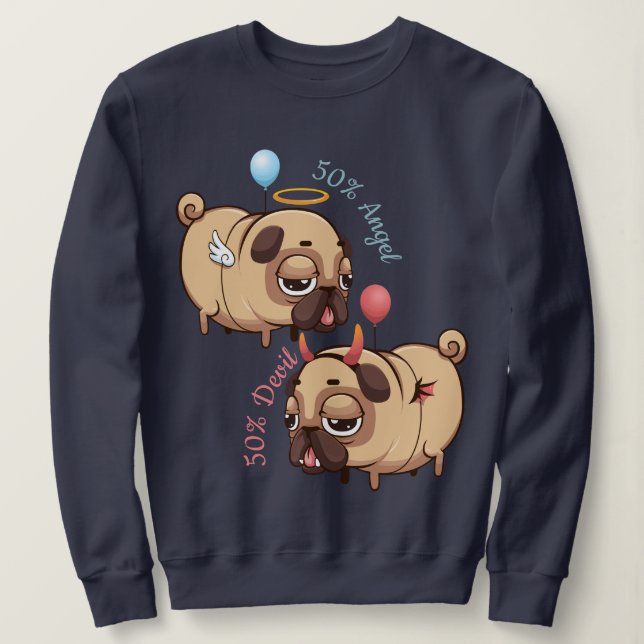 Niedlicher Mops Engel/Teufel Sweatshirt (Design vorne)