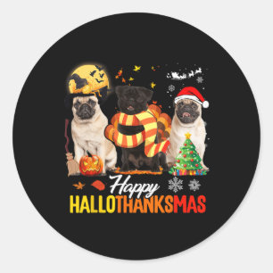 Niedlicher Mops Frohe Hallothanksmas Halloween Tha Runder Aufkleber