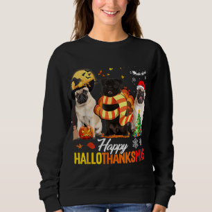 Niedlicher Mops Frohe Hallothanksmas Halloween Tha Sweatshirt