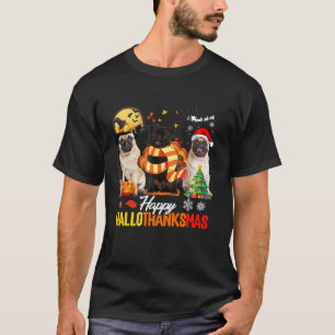 Niedlicher Mops Frohe Hallothanksmas Halloween Tha T-Shirt