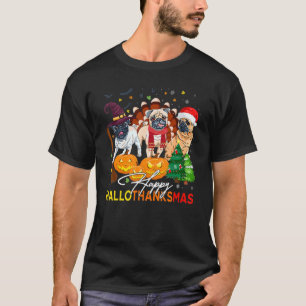 Niedlicher Mops Frohe Hallothanksmas Halloween Tha T-Shirt