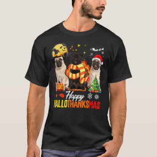 Niedlicher Mops Frohe Hallothanksmas Halloween Tha T-Shirt