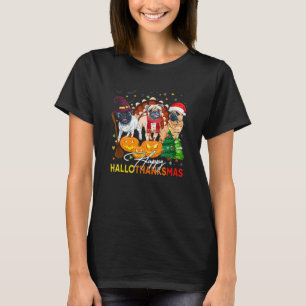 Niedlicher Mops Frohe Hallothanksmas Halloween Tha T-Shirt