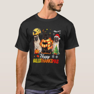 Niedlicher Mops Frohe Hallothanksmas Halloween Tha T-Shirt