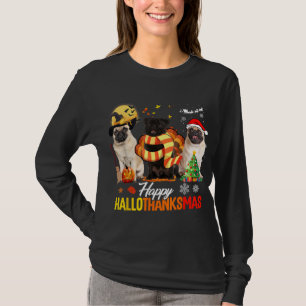 Niedlicher Mops Frohe Hallothanksmas Halloween Tha T-Shirt