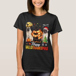 Niedlicher Mops Frohe Hallothanksmas Halloween Tha T-Shirt