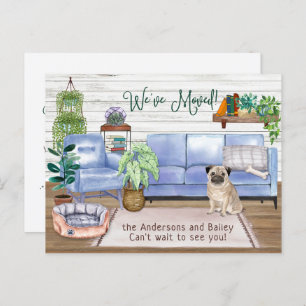 Niedlicher Mops Gemütlich Neue Zuhause-Bewegung Ankündigungspostkarte