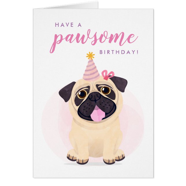 Niedlicher Mops Happy Birthday Card (Vorne)