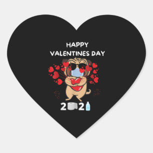 Niedlicher Mops Herzgefühl Maske Happy Valentines Herz-Aufkleber
