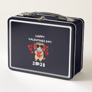 Niedlicher Mops Herzgefühl Maske Happy Valentines Metall Brotdose