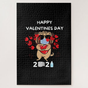 Niedlicher Mops Herzgefühl Maske Happy Valentines Puzzle