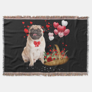 Niedlicher Mops Hund Ballon Herzchen Valentinstag Decke