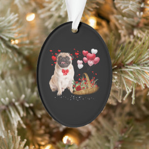 Niedlicher Mops Hund Ballon Herzchen Valentinstag Ornament