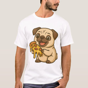 Niedlicher Mops-Hund-Cartoon-Pizza-Liebhaber T-Shirt