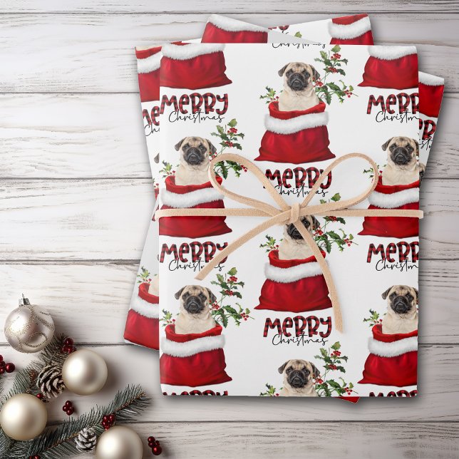 Niedlicher Mops Hund in der Weihnachtsgeschenktasc Geschenkpapier Set (Von Creator hochgeladen)