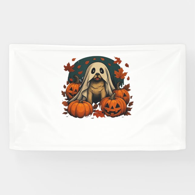 Niedlicher Mops Hund mit Kürbiskins fallen Hallowe Banner (Horizontal)