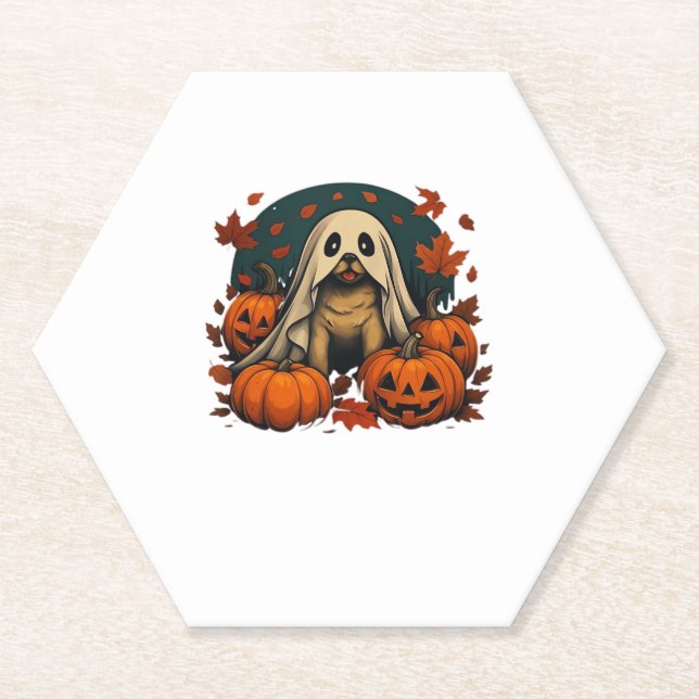 Niedlicher Mops Hund mit Kürbiskins fallen Hallowe Untersetzer (Vorderseite)