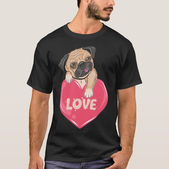 Niedlicher Mops Hund mit Liebe Herz Classic T - Sh T-Shirt (Vorderseite)