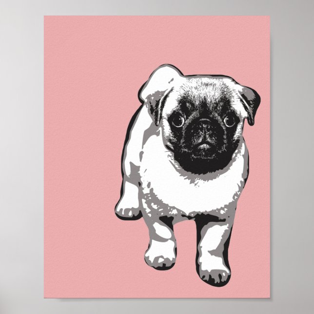 Niedlicher Mops Hund Modernes Kunstgedicht Pink Bl Poster (Vorne)