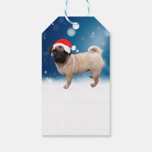 Niedlicher Mops Hund Weihnachten Weihnachtsmannmüt Geschenkanhänger