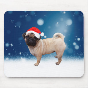 Niedlicher Mops Hund Weihnachten Weihnachtsmannmüt Mousepad
