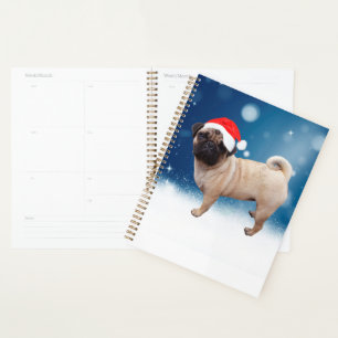 Niedlicher Mops Hund Weihnachten Weihnachtsmannmüt Planer