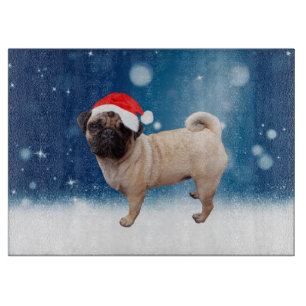 Niedlicher Mops Hund Weihnachten Weihnachtsmannmüt Schneidebrett