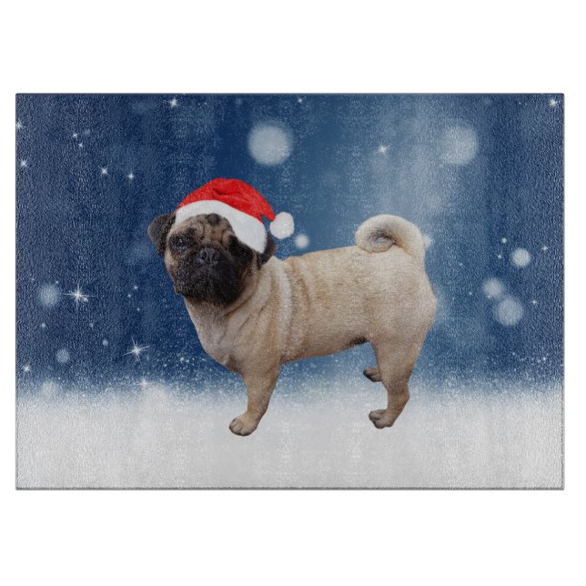 Niedlicher Mops Hund Weihnachten Weihnachtsmannmüt Schneidebrett (Vorderseite)