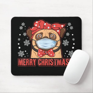 Niedlicher Mops Hunde Gesicht Maske Frohe Weihnach Mousepad