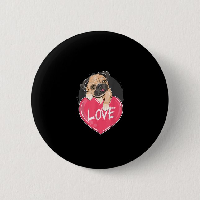 Niedlicher Mops Hunde Herz Mops Valentinisches Ges Button (Vorderseite)