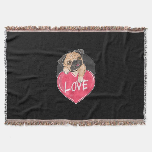 Niedlicher Mops Hunde Herz Mops Valentinisches Ges Decke (Vorderseite)