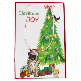 Niedlicher Mops Hunde Weihnachtsmannmütze und Weih Mittlere Geschenktüte