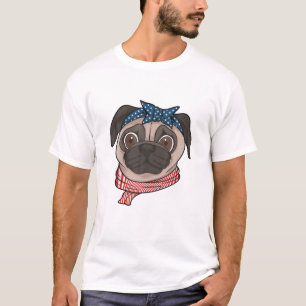 Niedlicher Mops Hundebesitzer 4. Juli USA Flagge F T-Shirt
