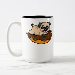 Niedlicher Mops Hundeschlittenfahrt Donut Funny Pe Zweifarbige Tasse