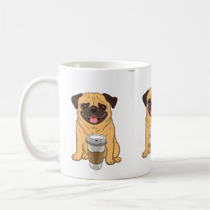 Niedlicher Mops mit einer Kaffeetasse für Puggy